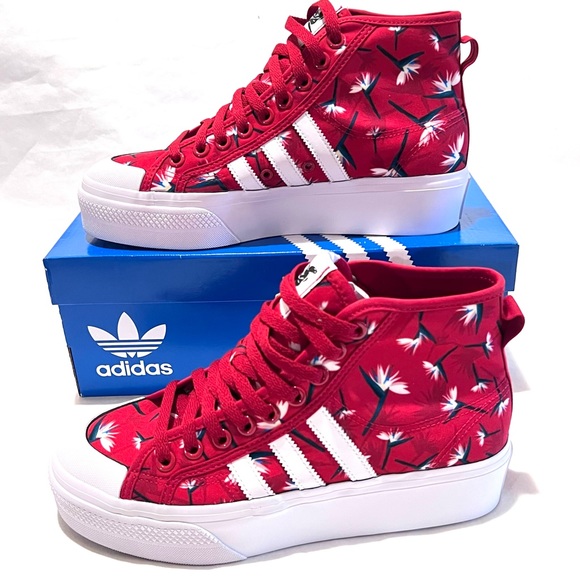 Adidas x Thebe Magugu Nizza Platform Mid Sneakers Size 9.5 Power Red/White/Black - Picture 3 of 15